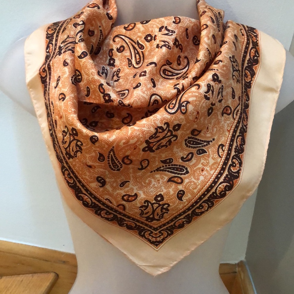 Beautiful Vintage Scarf Bandana in Natural Color Scheme Acetate. Made in Japan.